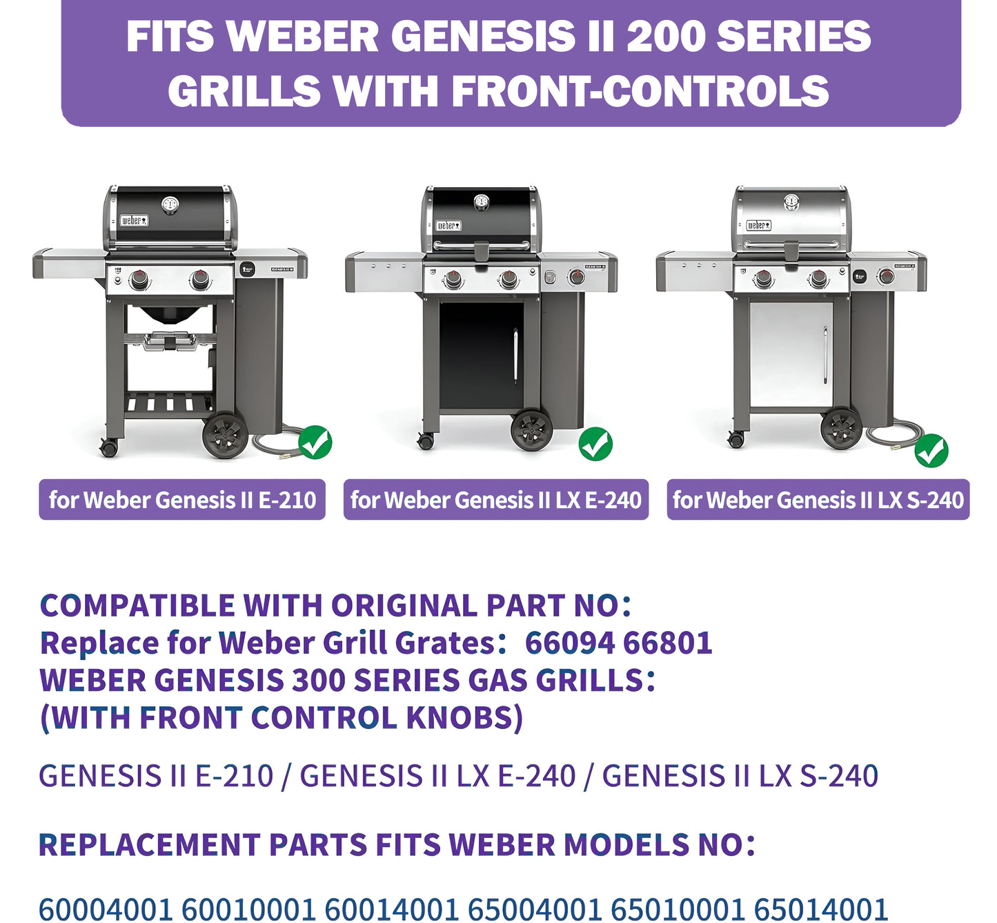 66801 / 66094 Grillriste til Weber Genesis II 200 & Genesis II LX 200 Series Grills E-210, LX S-240 & LX E-240 Gasgrill (2017 og nyere), Weber grill reservedele, rustfrit stål