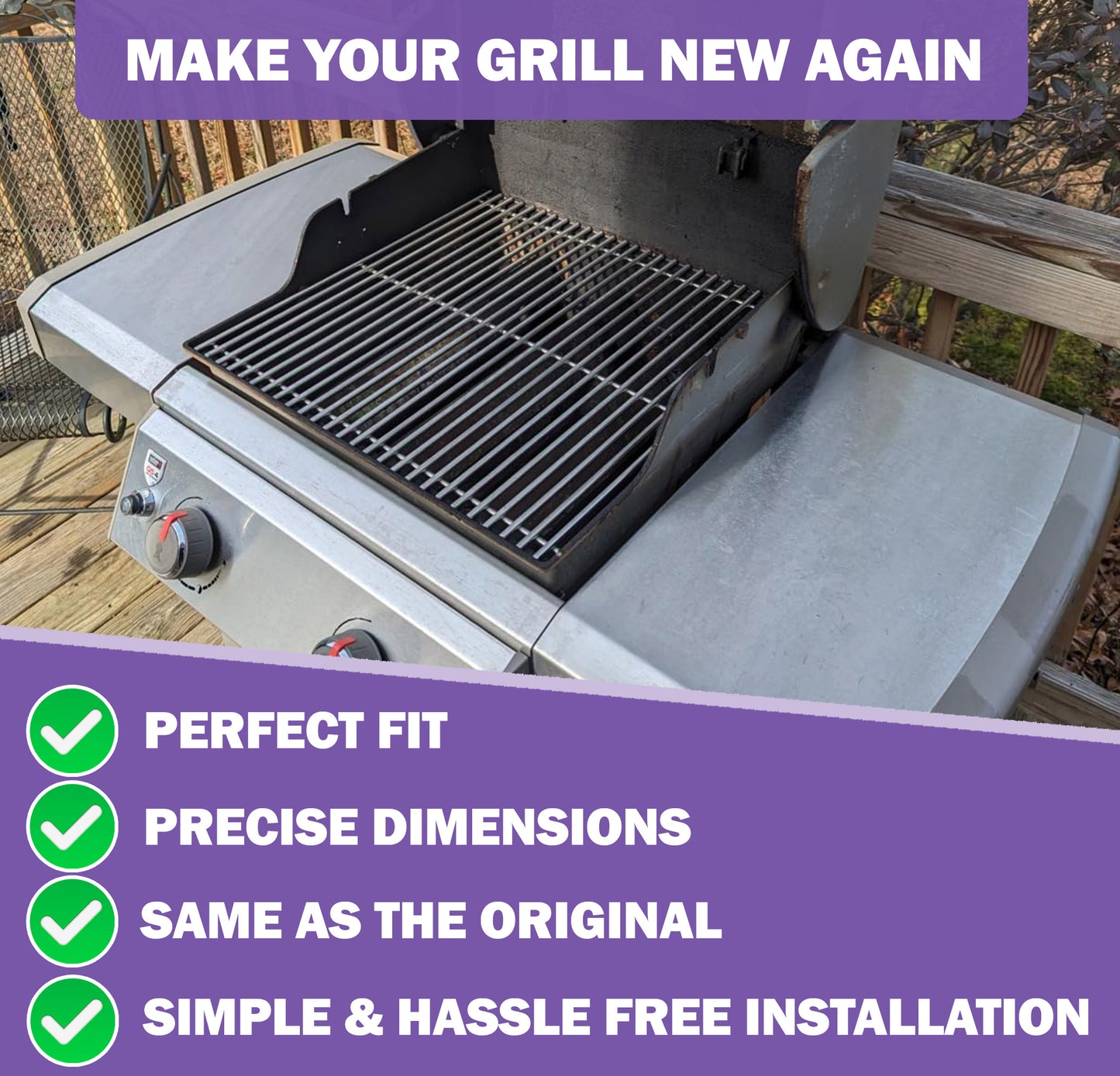 66801 / 66094 Grillriste til Weber Genesis II 200 & Genesis II LX 200 Series Grills E-210, LX S-240 & LX E-240 Gasgrill (2017 og nyere), Weber grill reservedele, rustfrit stål