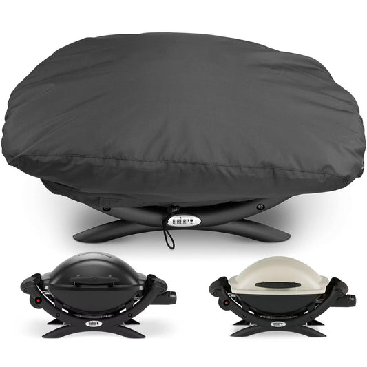7117 BBQ Grill Cover for Weber Q100/Q120/Q1000/Q1200/Q1400 Grills, 600D Oxford Fabric, Heavy Duty & Waterproof, PU Cover for Weber Q100 and Q1000 Series Gas Grills (71 L x 43.2 W x 35.6 H cm)