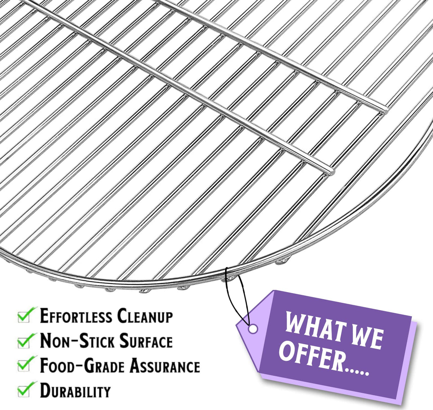 7441 Kolenrooster voor Weber 57 cm ronde houtskoolgrills (One-Touch Silver, Kettle Grills, Bar B kettle, Master Touch en One-Touch Grills), 43 cm, roestvrij staal