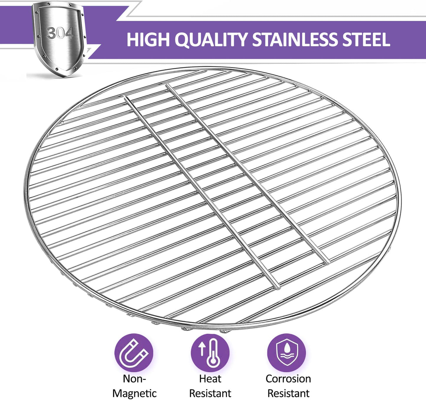 7441 Kolenrooster voor Weber 57 cm ronde houtskoolgrills (One-Touch Silver, Kettle Grills, Bar B kettle, Master Touch en One-Touch Grills), 43 cm, roestvrij staal