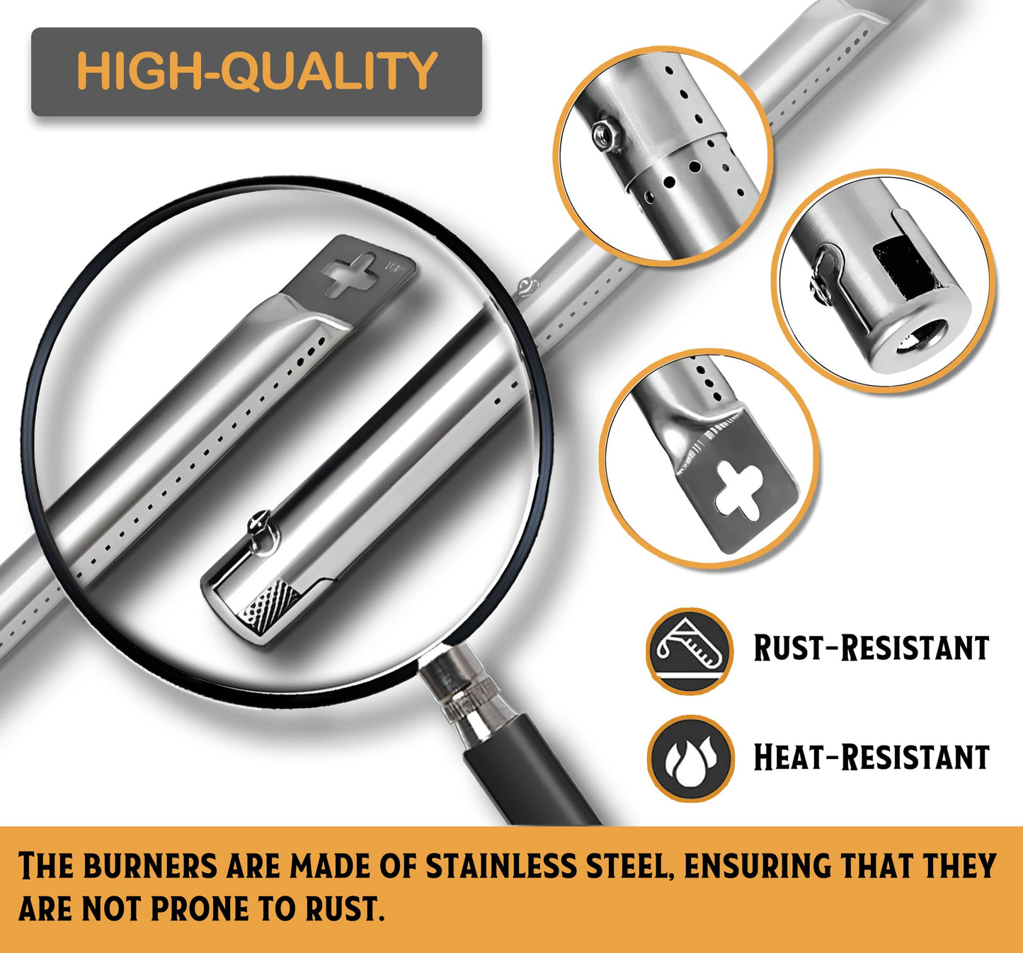 Set med 4 Justerbara Rostfria BBQ Gasolgrillrörbrännare (2,54 cm Diameter) – Universella Reservdelar för Charbroil, Nexgrill & Europeiska Grillmärken