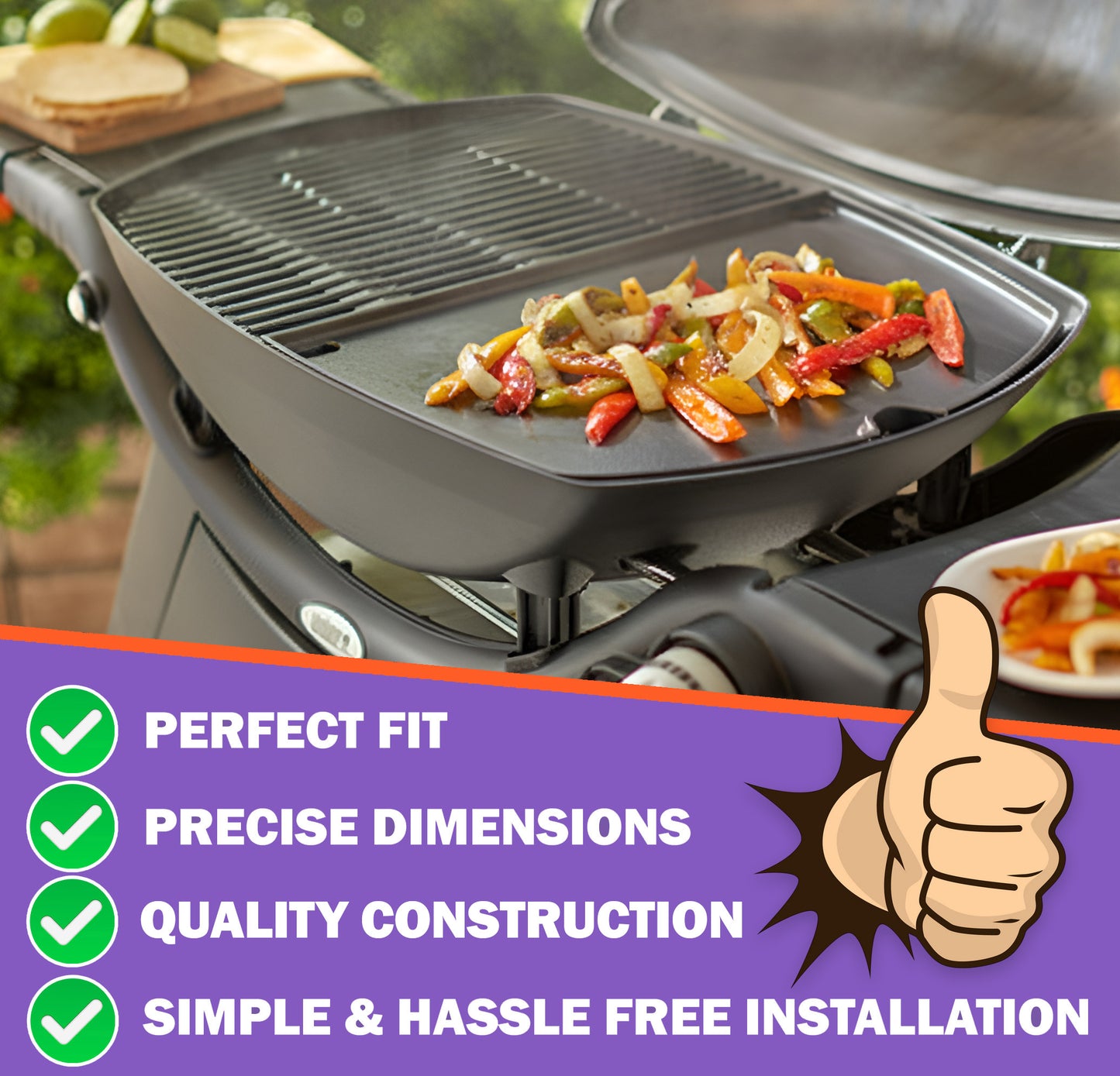 Reservedele til Weber Q300, Q320, Q3000, Q3100, Q3200-serien (før 2023) – Støbejerns grillrist, stegeplade og brændere (Erstatter Weber 7646, 6506, 65032)