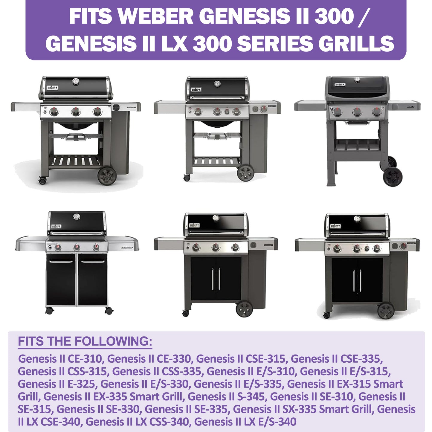 67489 67491 66074 Brennere for Weber Genesis II & II LX 300-seriens griller, reservedeler for Weber GS4 Genesis 2 E-310/E-330/S-310/E-315/S-335/S-345 og flere, Weber grill reservedeler, 49,5 cm