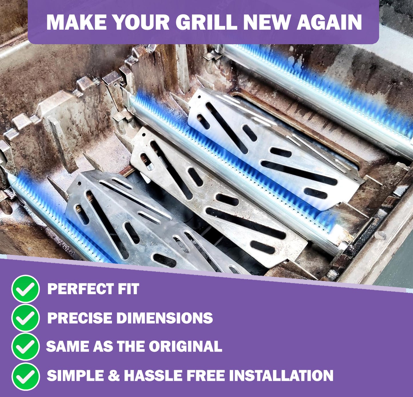 67489 67491 66074 Brennere for Weber Genesis II & II LX 300-seriens griller, reservedeler for Weber GS4 Genesis 2 E-310/E-330/S-310/E-315/S-335/S-345 og flere, Weber grill reservedeler, 49,5 cm