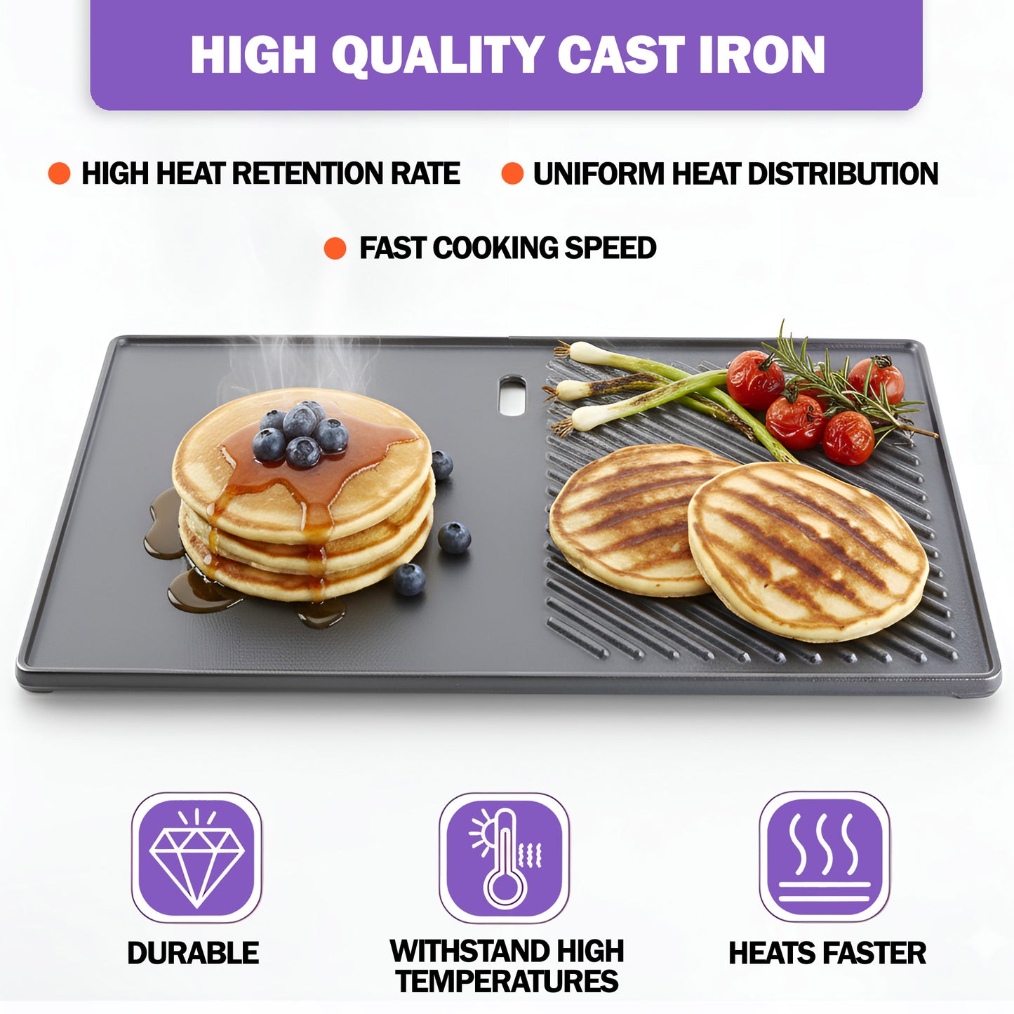 7598 Cast Iron Flat Griddle for Weber Spirit 300 & II 300 Series, Spirit 700/900, Genesis Silver/Gold/Platinum B/C, Genesis 1000–5000 Gas Grills