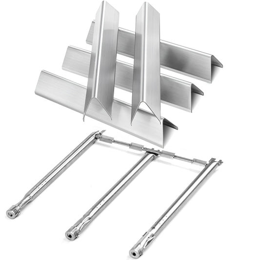 7636 Flavorizer Bars (Stainless Steel) & 69787 Burners Replacement Set for Weber Spirit 300 /II 300 GS4 Grills (E-310, E-320, E-330, S-310, S-320, S-330) (Front Control)