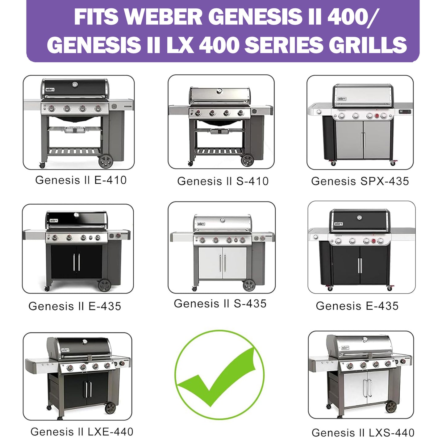 67490 Brændere til Weber Genesis II & II LX 400-serien, reservedele til Weber GS4 Genesis 2 E-410/E-415/S-410/S-415/S-435/LX E-440 & flere, Weber grill reservedele, 49,5 cm