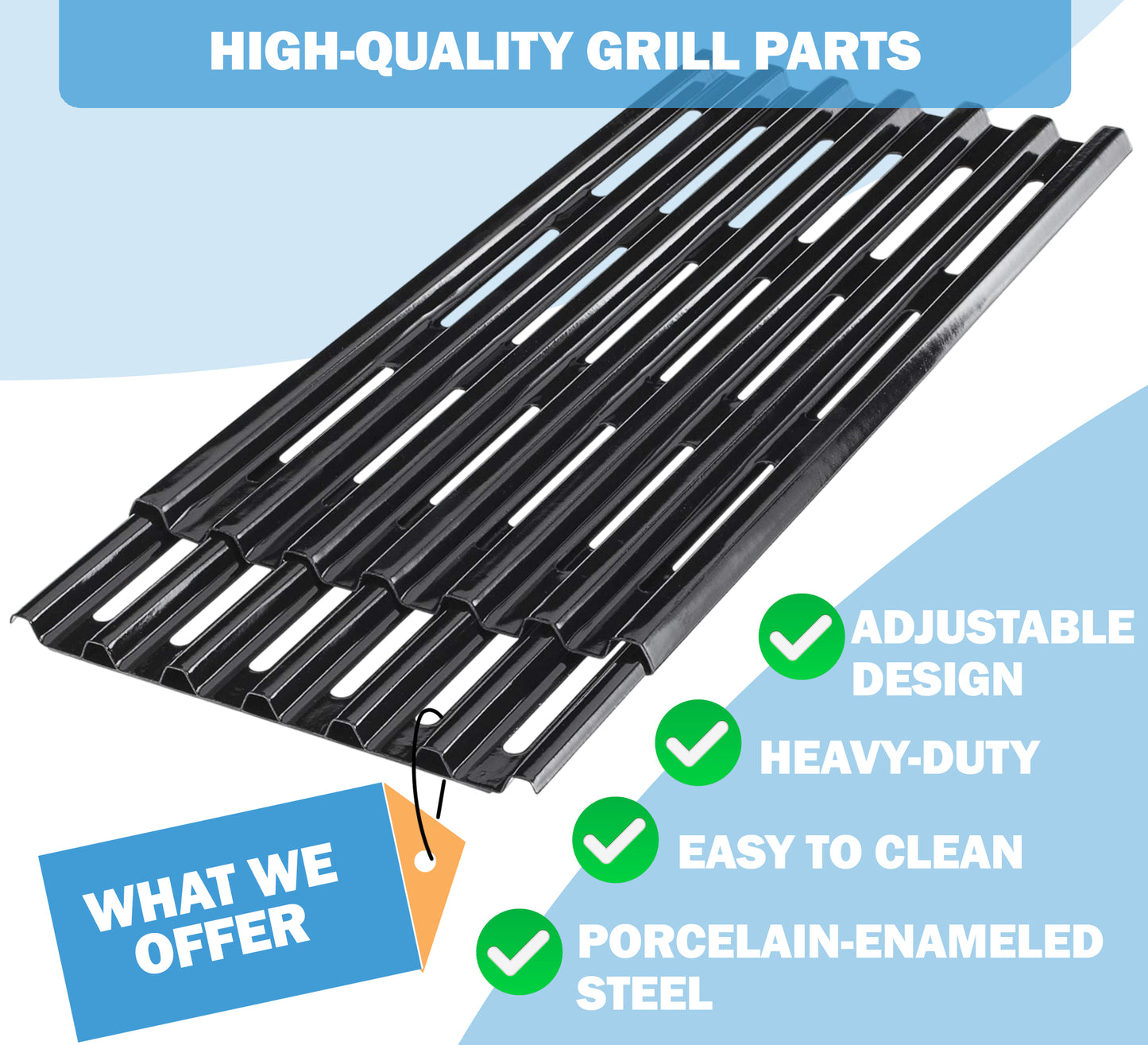 Set of 4 Adjustable Grill Grates – 20.5 cm Wide Universal Replacement Grill Grates for BBQ Grills, Extends from 31 cm to 48 cm in Depth, Porcelain Steel