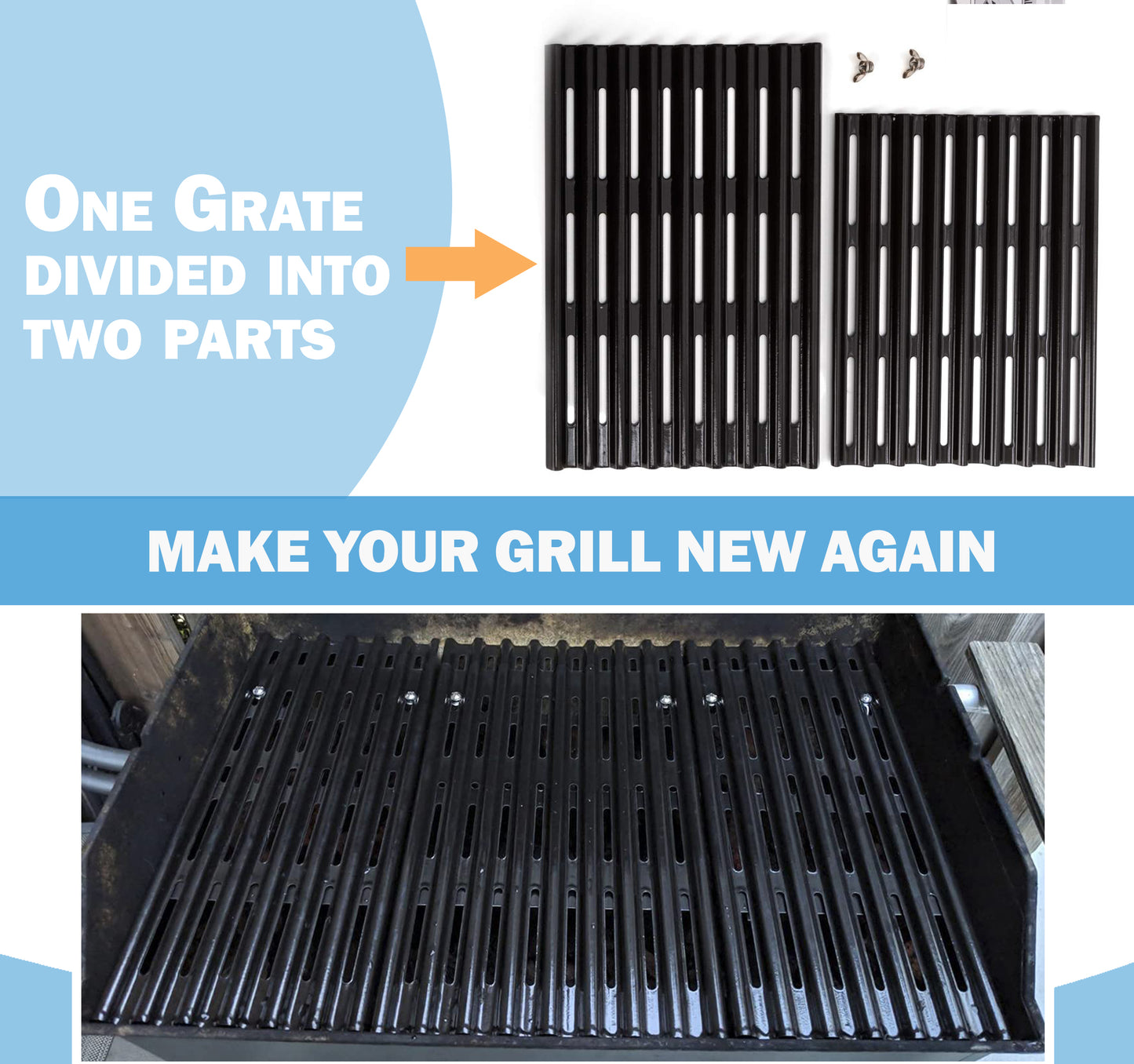 Set of 4 Adjustable Grill Grates – 20.5 cm Wide Universal Replacement Grill Grates for BBQ Grills, Extends from 31 cm to 48 cm in Depth, Porcelain Steel