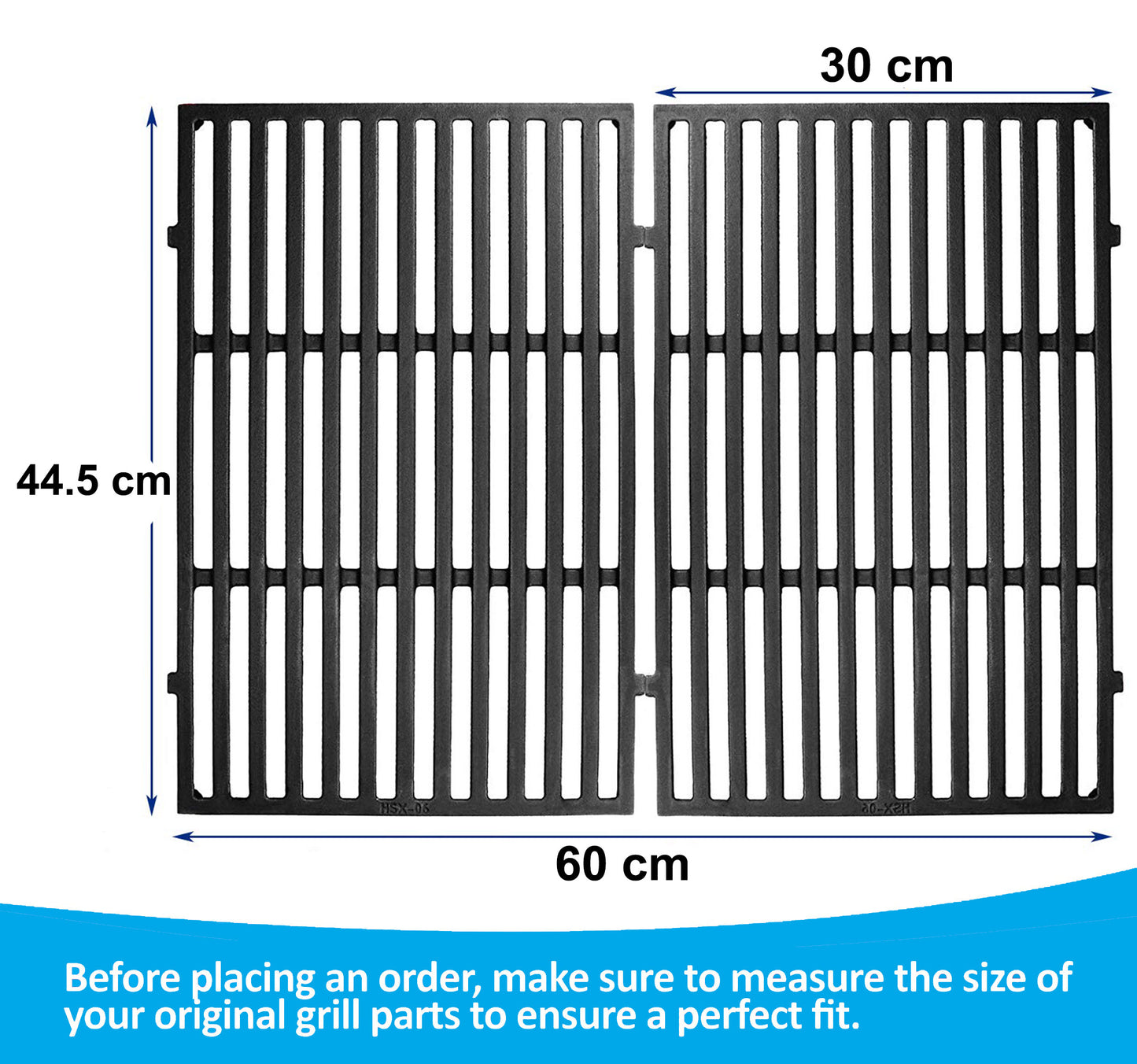 7638 Cast iron Grill Grates for Weber Spirit 300 Series (E-310/E-320/S-310/S-320), Spirit 700, Silver/Gold/Platinum B & C, Genesis 1000-5000 Gas Grills, 44.5 cm x 30.2 cm each