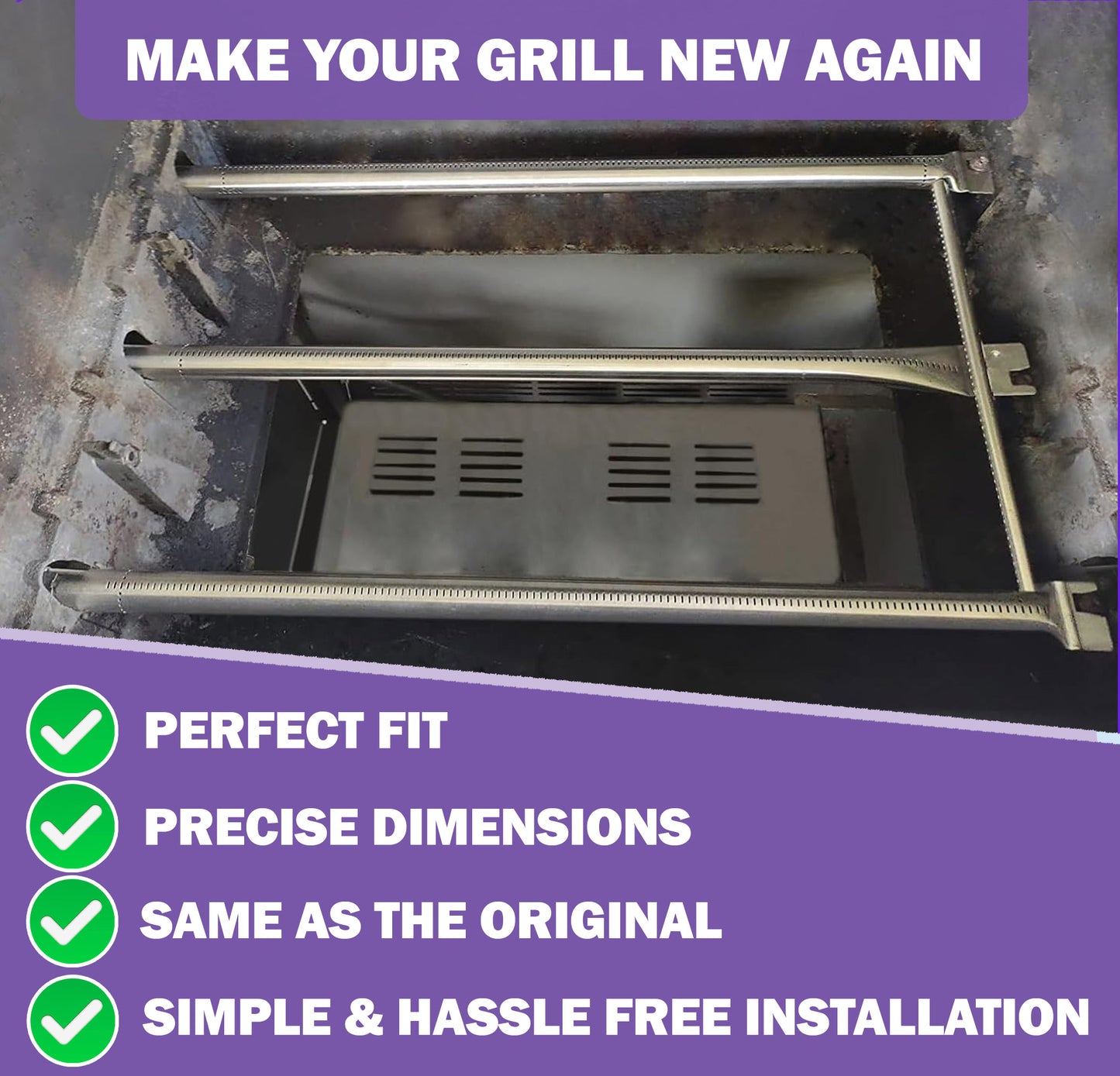 67722 67820 Vervangende branders voor Weber Genesis 300-serie gasbarbecues (met zijbranderbediening) E-310/E-320/EP-320/S-320/CEP-310 en vele andere, roestvrij staal