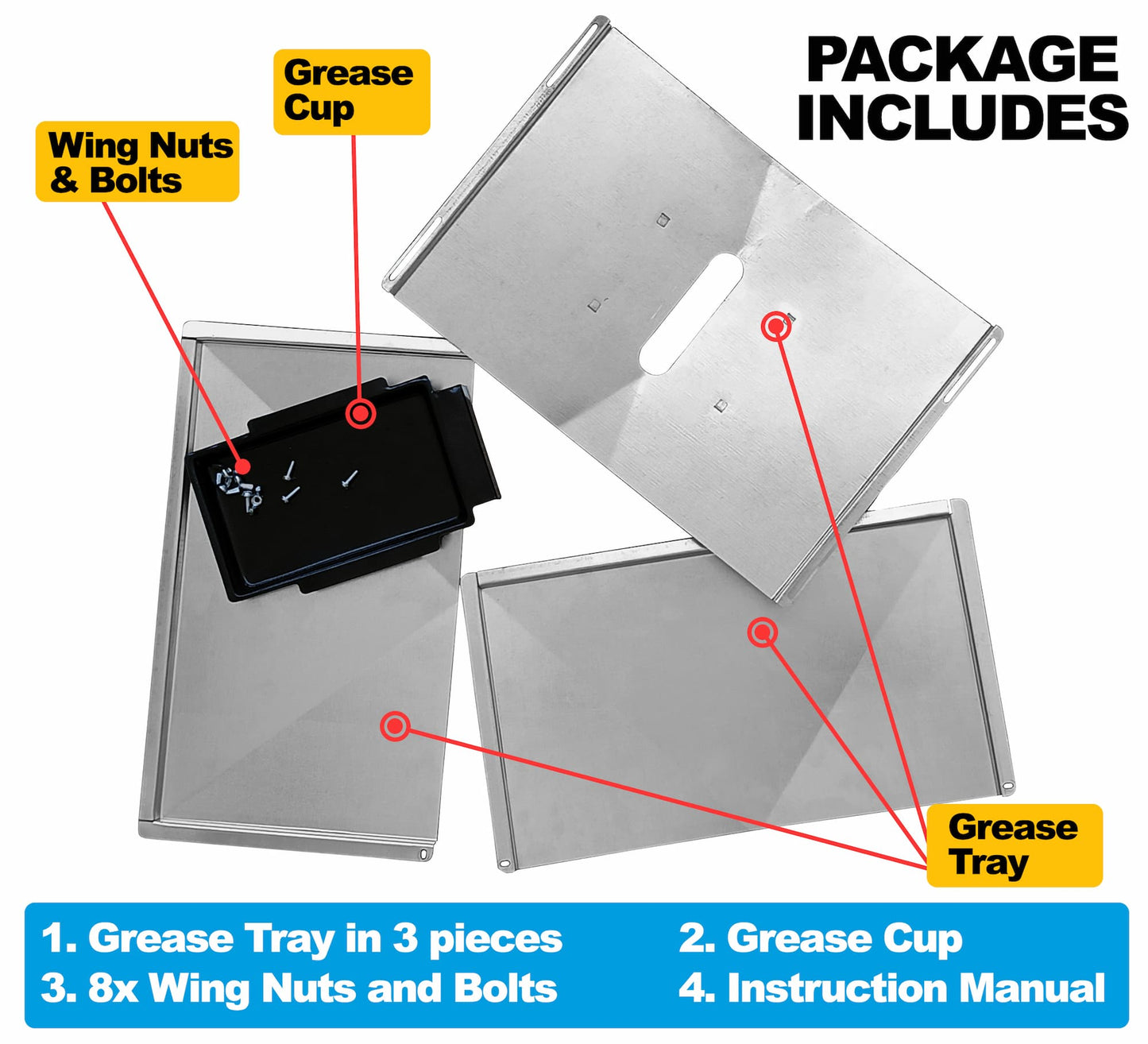 Grease Tray with Adjustable Width (51 cm to 61 cm) x 35 cm for Grills from Biltema, Lucifer, Napolean, Landmann and Many More, Fits Universally
