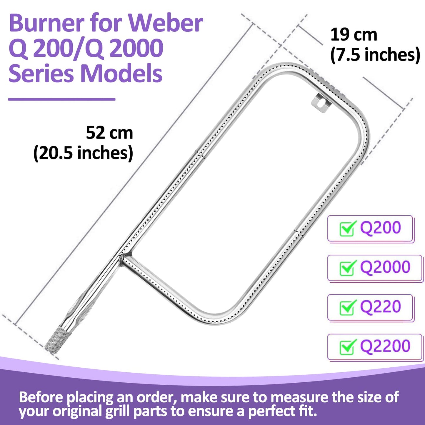 41862/60041 Brænder til Weber Q200/Q220/Q2000/Q2200 Grills, 52 cm, Rustfrit Stål, Weber Q Grill Reservedele