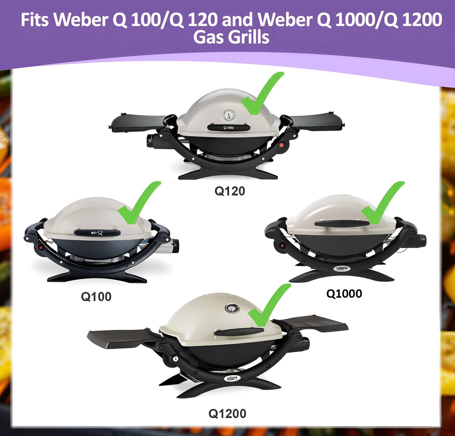 Replacement Parts Set for Weber Q100, Q1000, Q120, Q1200, Q140, Q1400 (Pre-2024) – Cast Iron Grill Grate, Grill Griddle & Stainless Steel Burner (Replaces Weber 7644, 6558, 60040)