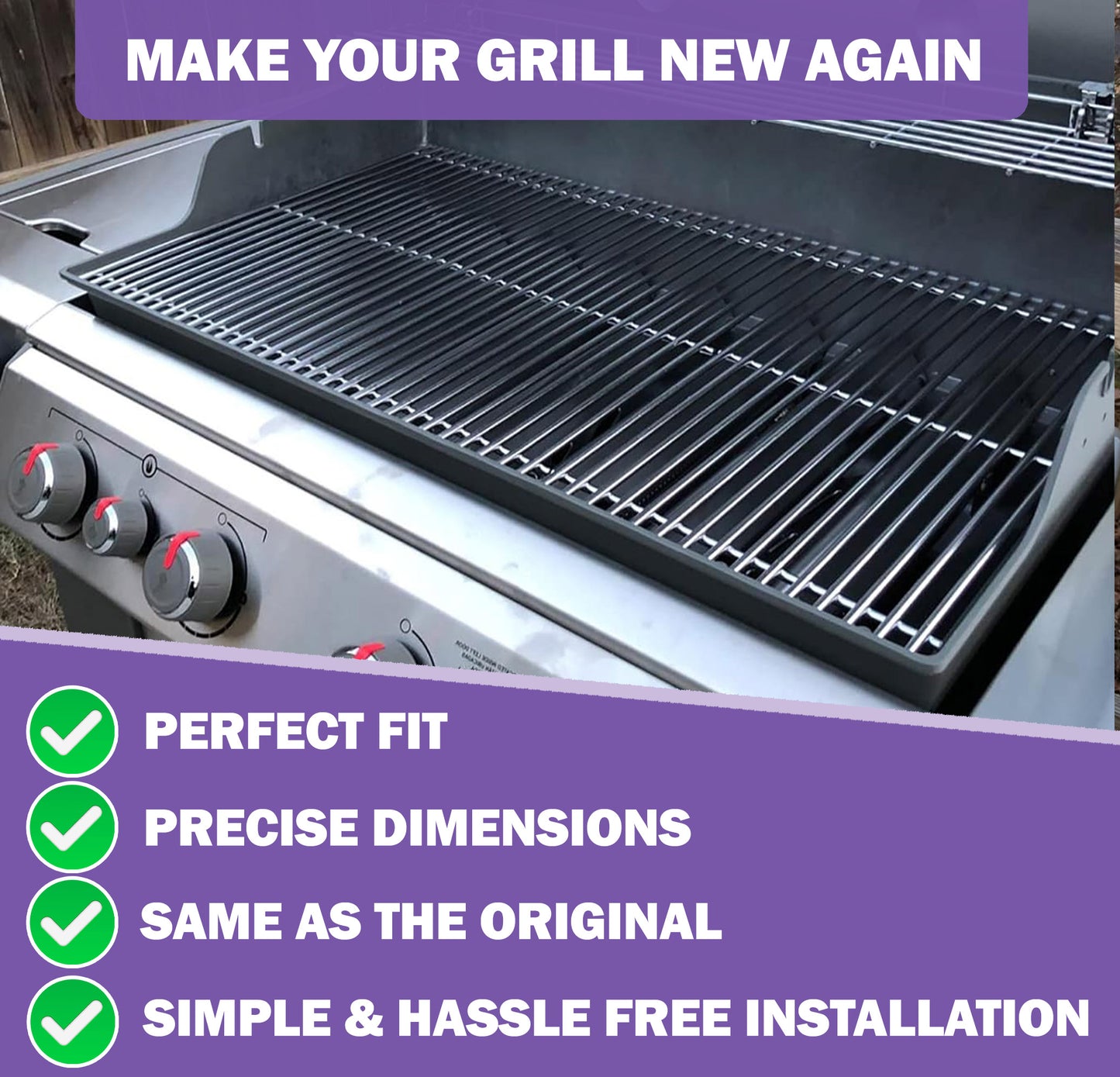 47.5 x 28.2 cm, 66089 / 66097 Grillriste til Weber Genesis II E-410, E-415, E-435, S-410, S-415, S-435, Genesis II LX E-440, S-440, Weber GS4 Grilldele, Rustfrit Stål
