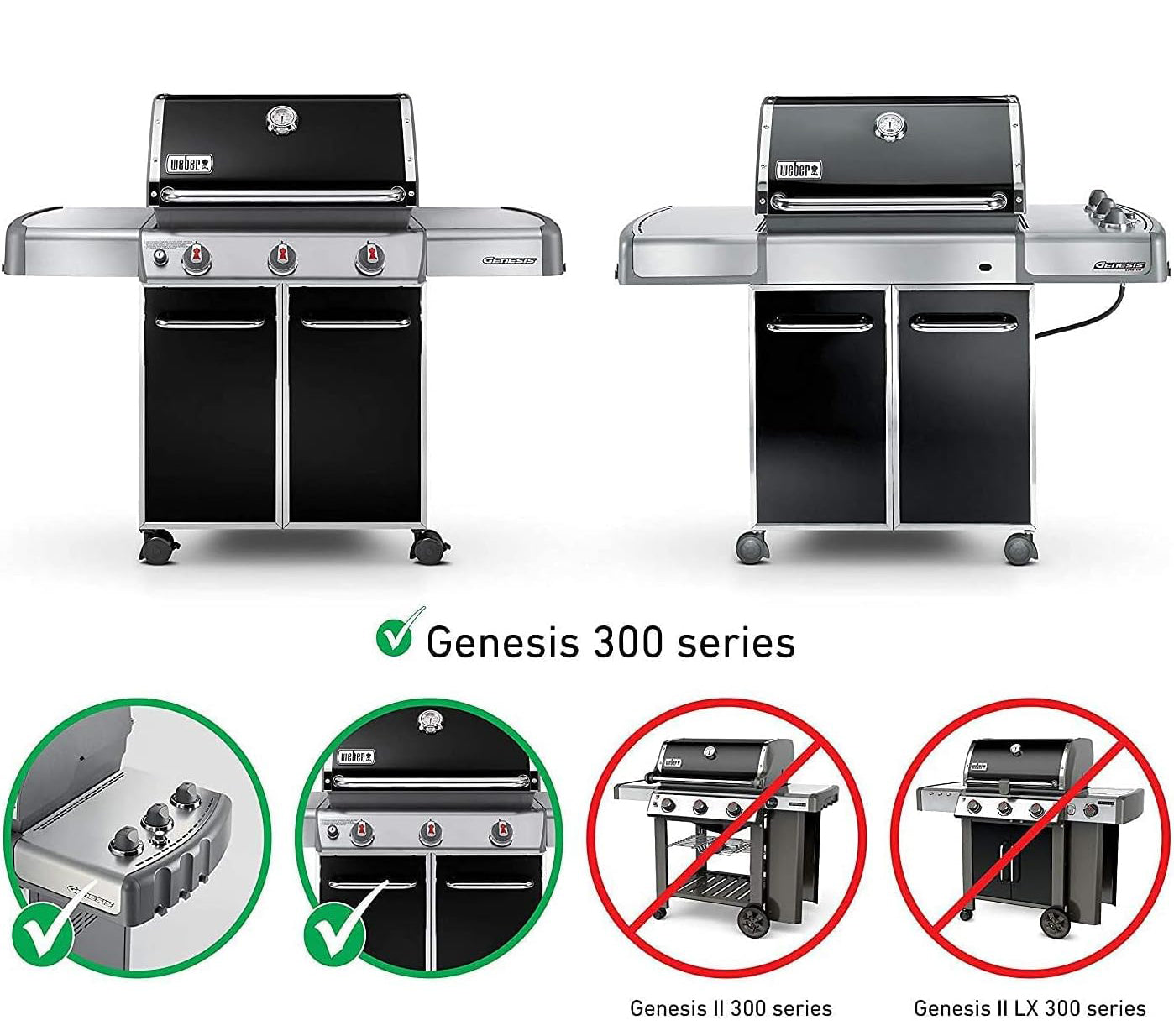 7528, 7524, 65937, Ersättningsgaller för Weber Genesis 300-seriens gasolgrillar (E-310/E-320/S-310/S-320), 49,5 cm x 33 cm vardera, Rostfritt stål