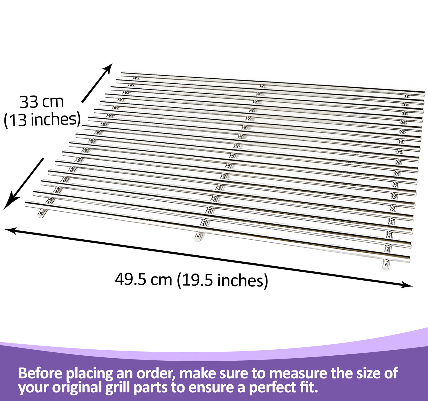 7528, 7524, 65937, Ersättningsgaller för Weber Genesis 300-seriens gasolgrillar (E-310/E-320/S-310/S-320), 49,5 cm x 33 cm vardera, Rostfritt stål