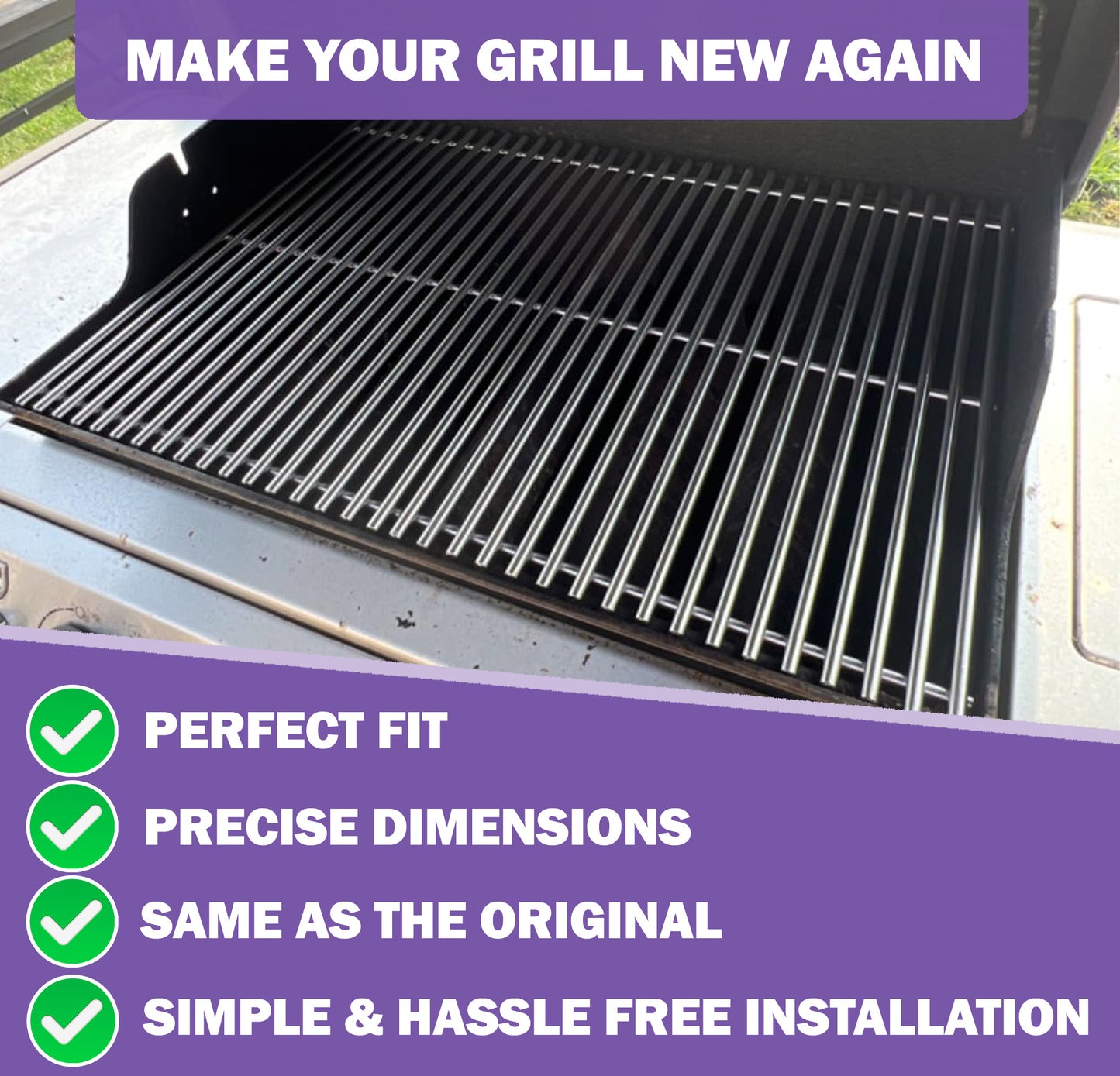 66095/66802/66805 Reservedele Grillriste til Weber Genesis II 300 og Genesis II LX 300 Series Gasgrill, 47,63 cm x 33,66 cm Rustfri Stål Grillriste