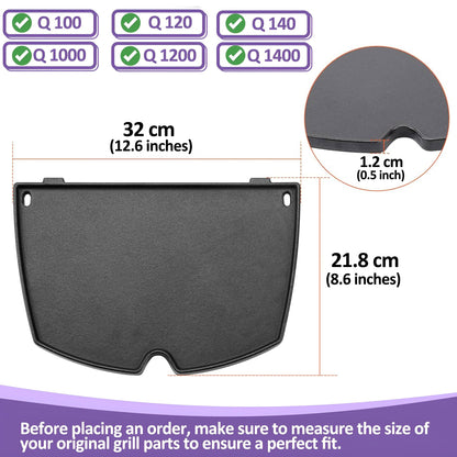 6558, Piastra in Ghisa 32 x 21,8 cm per Barbecue Weber Q1000, Q1200, Q1400, Q100, Q120, Q140 Serie, Piastra Weber Q 100/1000 Serie, Accessori per Barbecue Weber