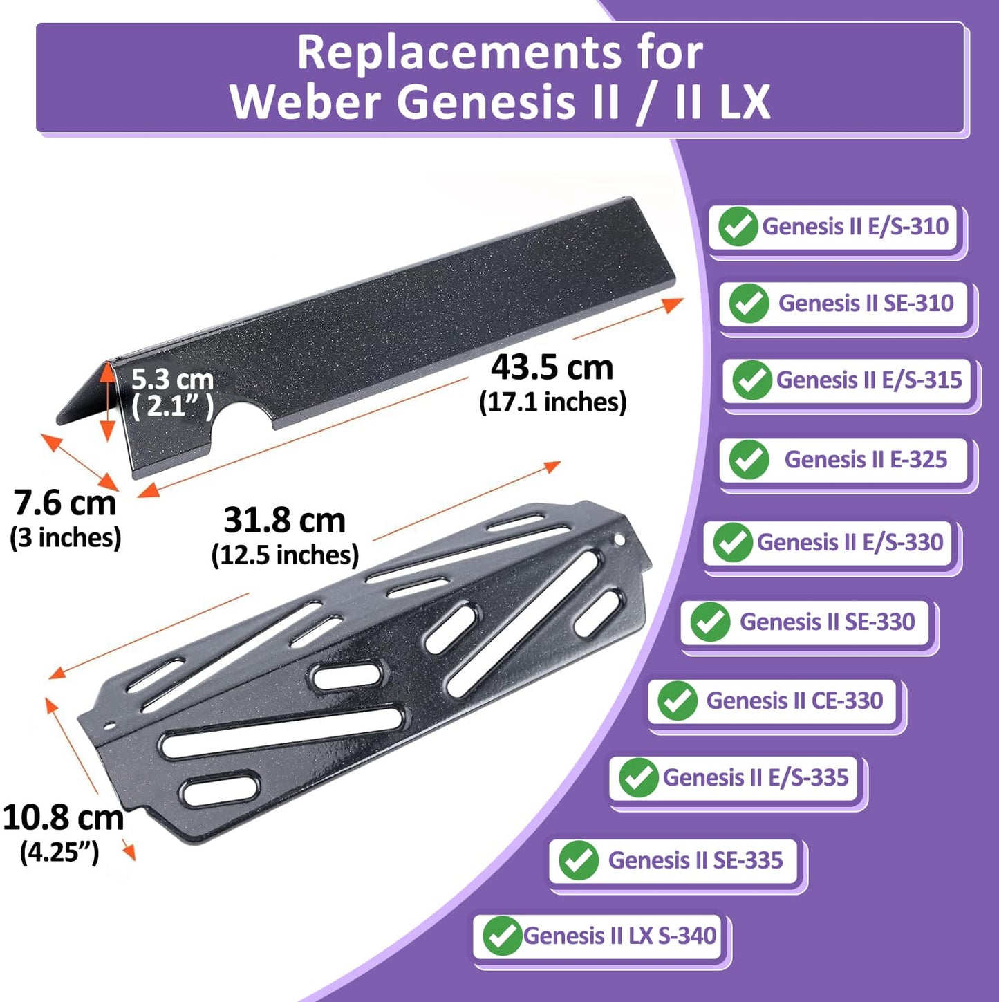 66795 Flavorizer Bars and 66040 Heat Deflector for Weber Genesis II 300 / LX 300 Series - Genesis II E-310/ E-315/ S-335 Grill Parts, Porcelain-Enameled  Steel