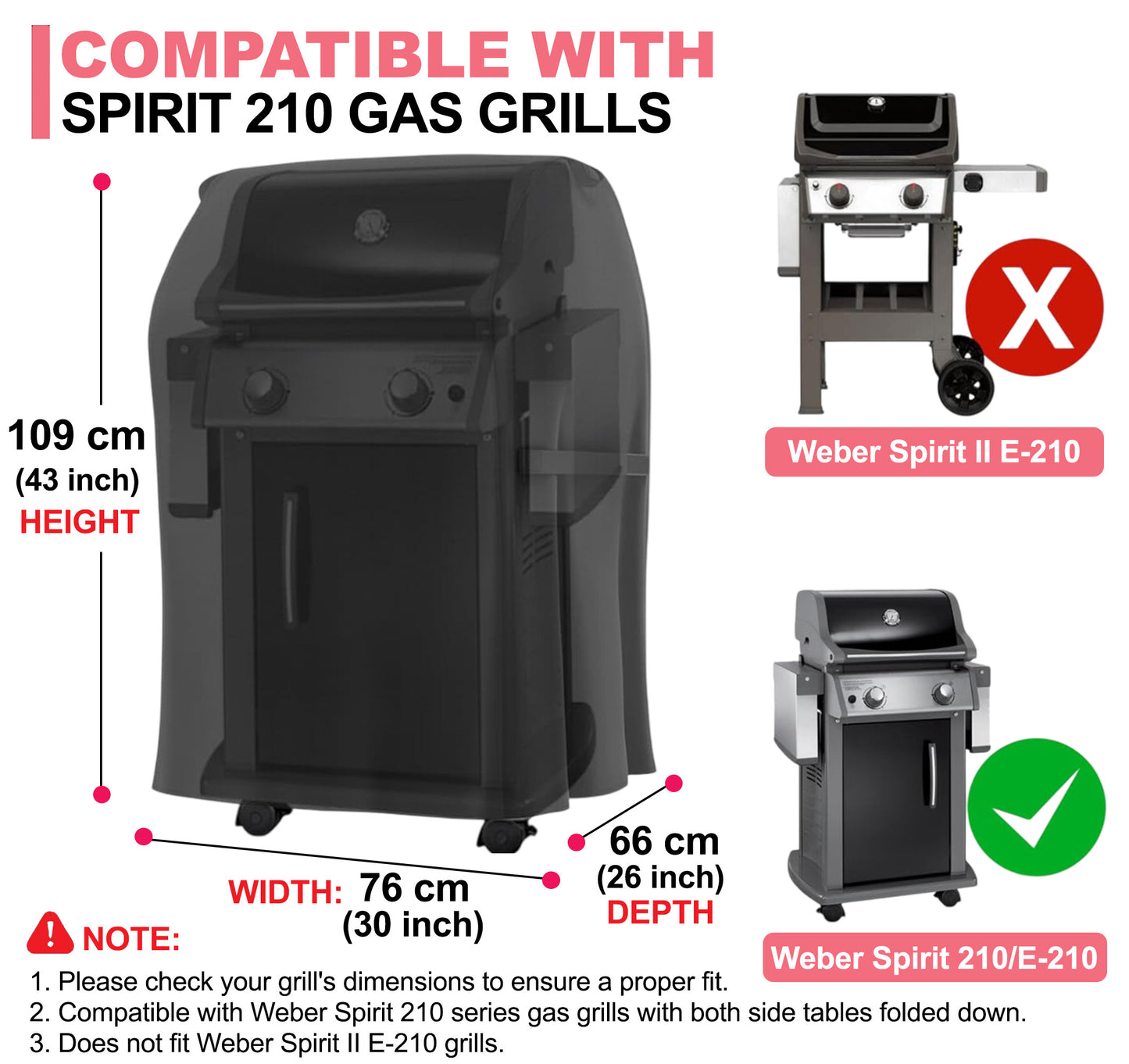 7105 Weber Grilltrekk for Spirit 200-serien med Sammenleggbare Sidehyller, 600D Oxford-stoff, Kraftig & Vanntett, PU-trekk for Weber Spirit E-210 (76 L x 66 B x 109 H cm)