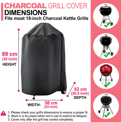 7175 Grila Pārsegs 18 collu Weber Kettle Oglekļa Grilam, 600D Oxford Audums, Izturīgs un Ūdensizturīgs, PU Pārsegs Oglekļa Grilam (58 G x 52 P x 89 A cm)