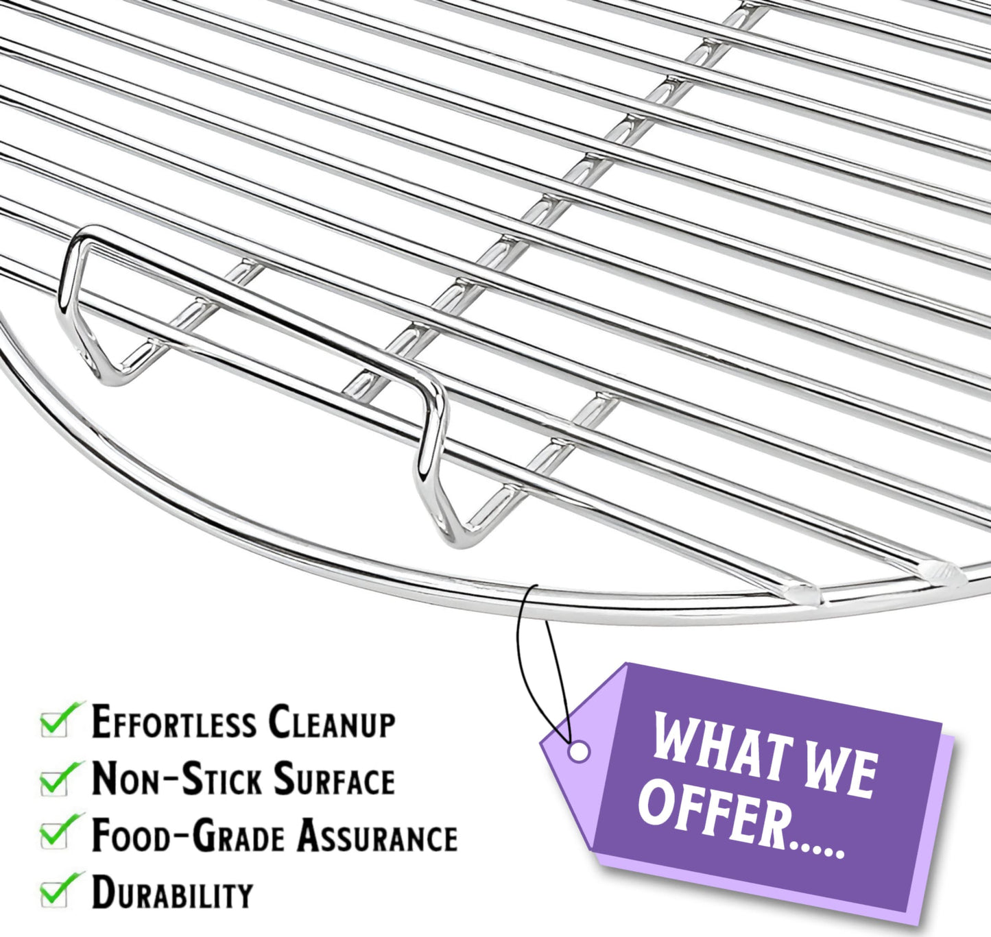 7432 Replacement Cooking Grate for Weber 47 cm Charcoal Grills (Bar B-Kettle, Smokey Mountain Cooker Smoker and One-Touch Grill), 44.5 cm, Stainless Steel