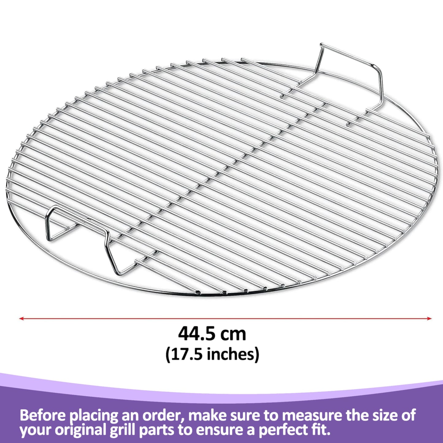 7432 Replacement Cooking Grate for Weber 47 cm Charcoal Grills (Bar B-Kettle, Smokey Mountain Cooker Smoker and One-Touch Grill), 44.5 cm, Stainless Steel