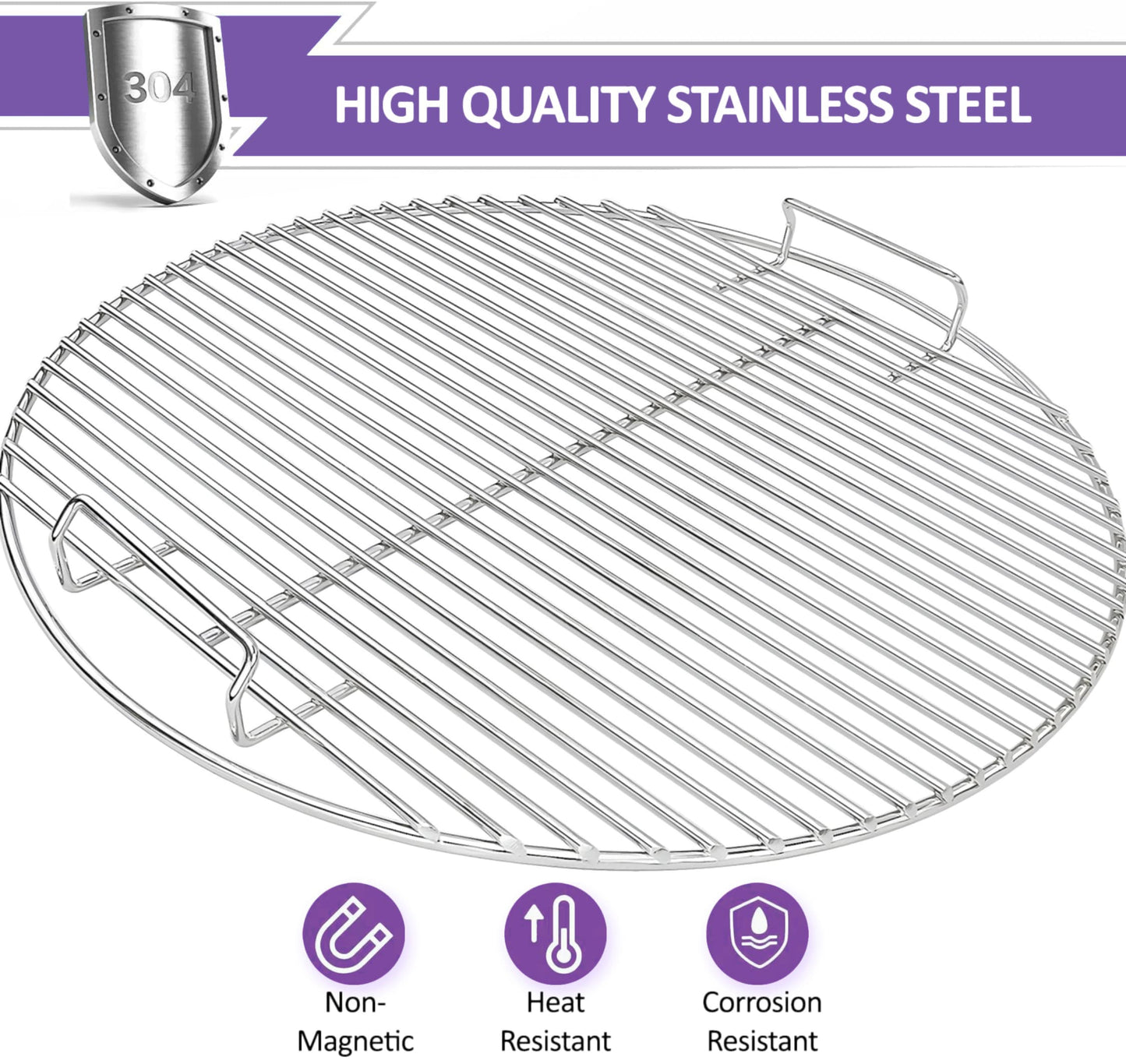 7432 Replacement Cooking Grate for Weber 47 cm Charcoal Grills (Bar B-Kettle, Smokey Mountain Cooker Smoker and One-Touch Grill), 44.5 cm, Stainless Steel