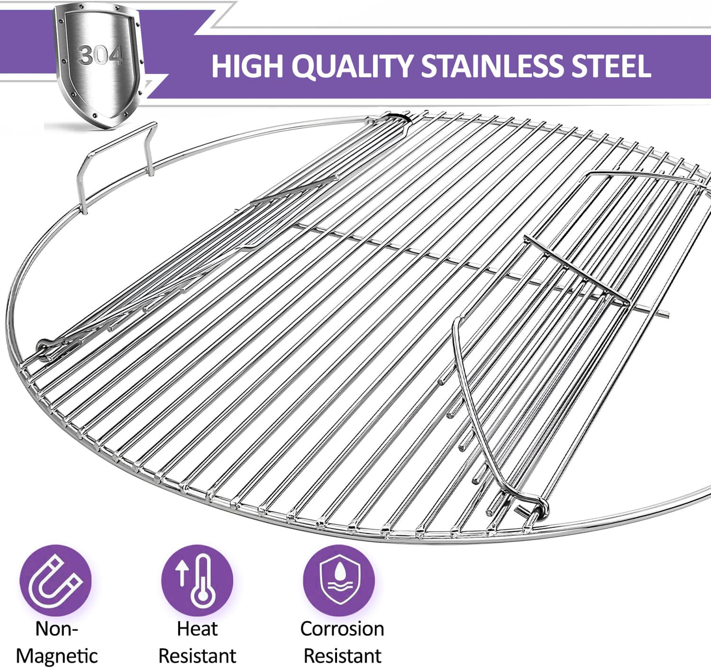 7436 Replacement Cooking Grate (Hinged) for Weber One-Touch, Performer and Bar-B-Kettle Series Charcoal Grills, 54.6 cm, Stainless Steel