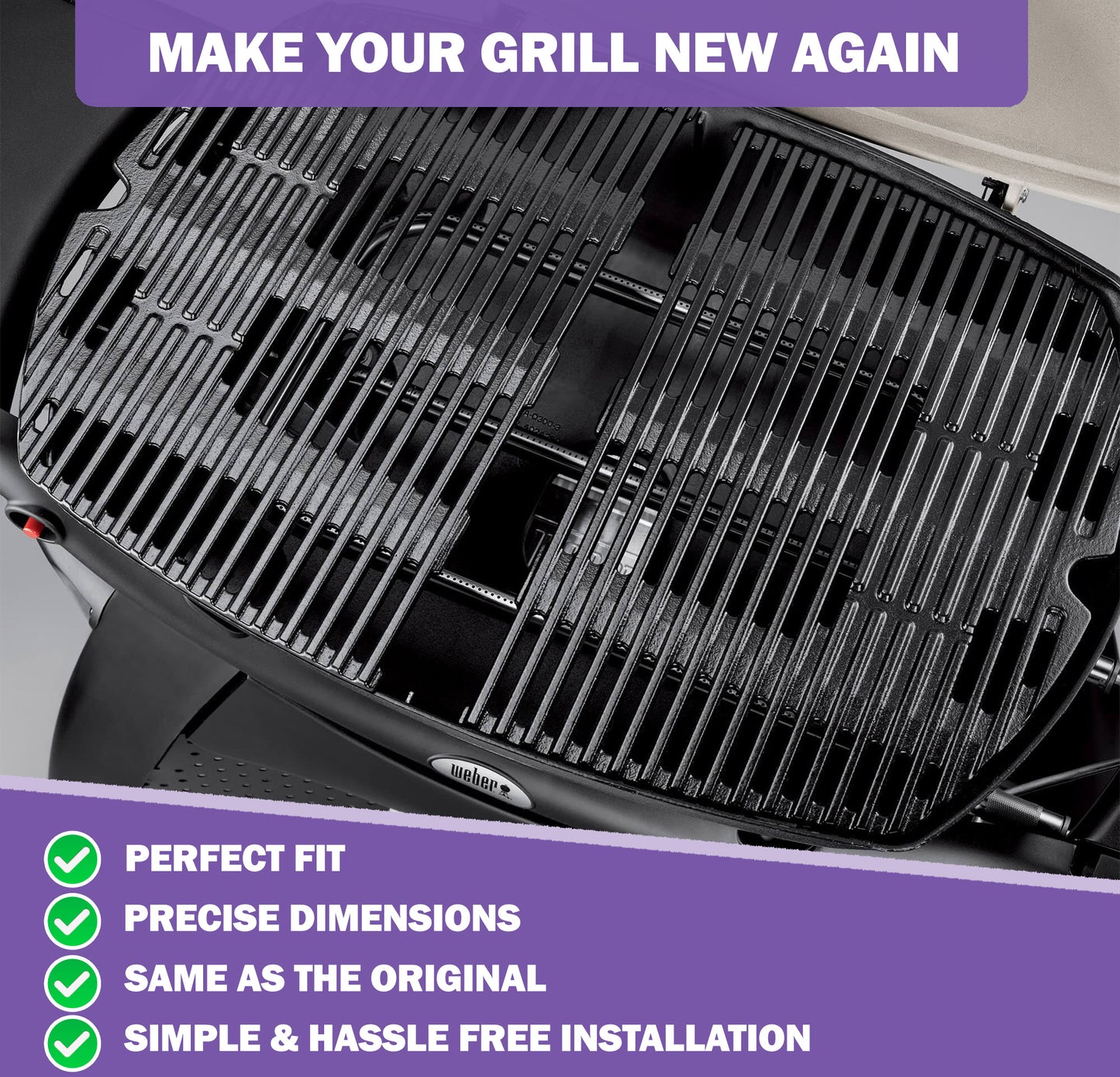7646 7584 Støpejernsrist til Weber Q300, Q320, Q3000, Q3100, Q3200-serien gassgriller, Weber Q 300/3000-serien grillrist