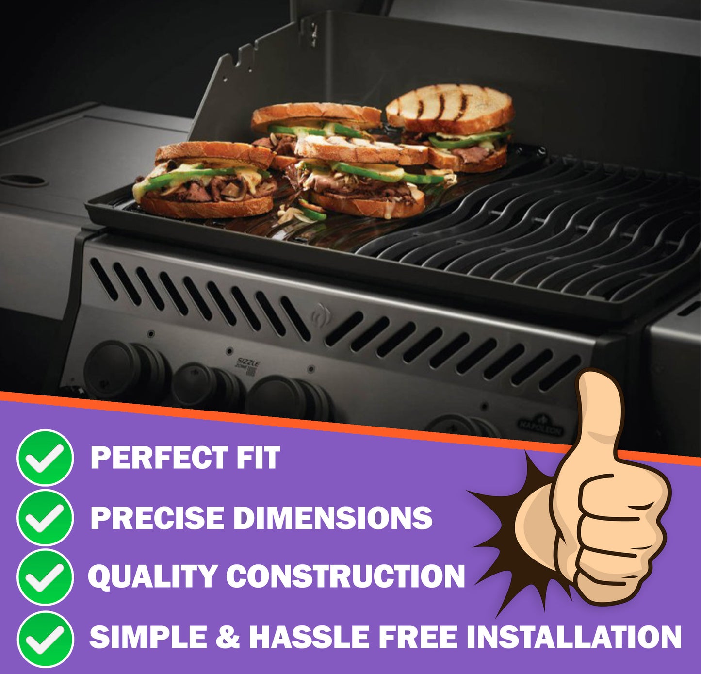 Reversible Cast Iron Griddle for Napoleon Rogue 425/525/625, Freestyle 365/425 – 56426 Replacement Grill Accessory