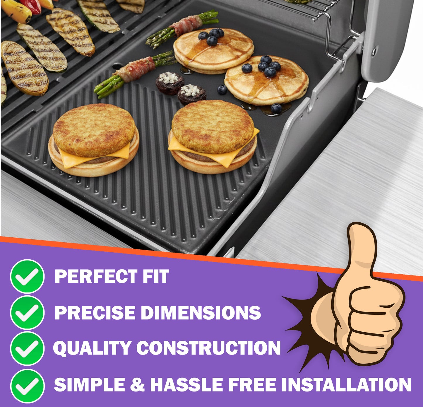 7599 Cast Iron Flat Griddle for Weber Genesis II 300 & 600 Series Grills, Fits E-310, E-335, E-610, Weber Genesis Grill Accessory