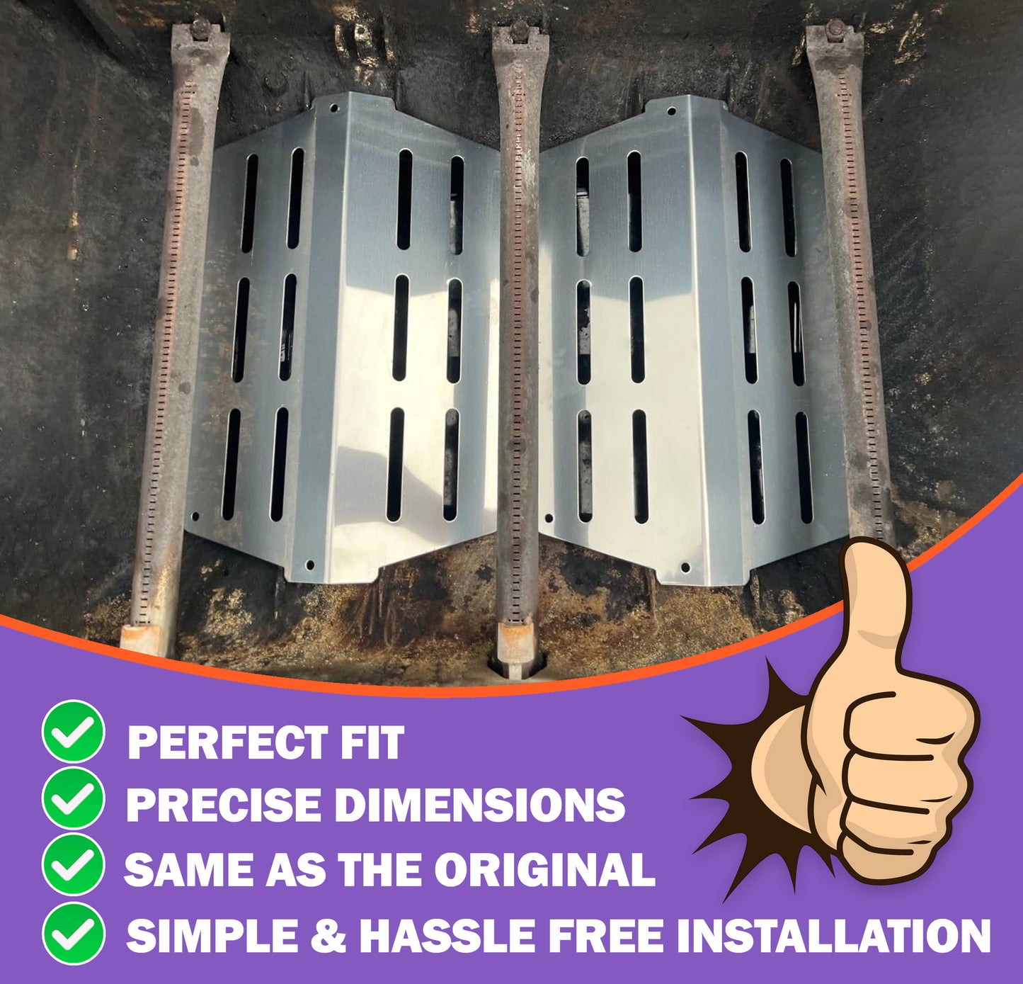 Stainless Steel Heat Deflectors for Weber Genesis 300 Series Gas Grills (E-310 / E-320 / E-330) – Replaces 7622 / 65505