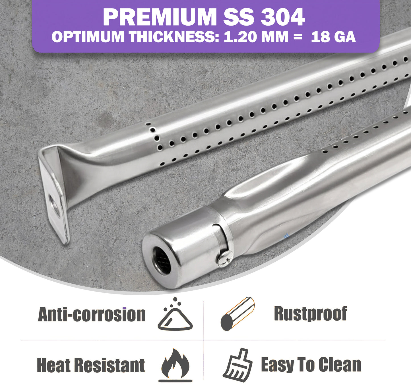 4-Pack Replacement Grill Burners for Napoleon Freestyle 425, Prestige Pro 500, Rogue 525, & Legend 425 Series Grills, Stainless Steel