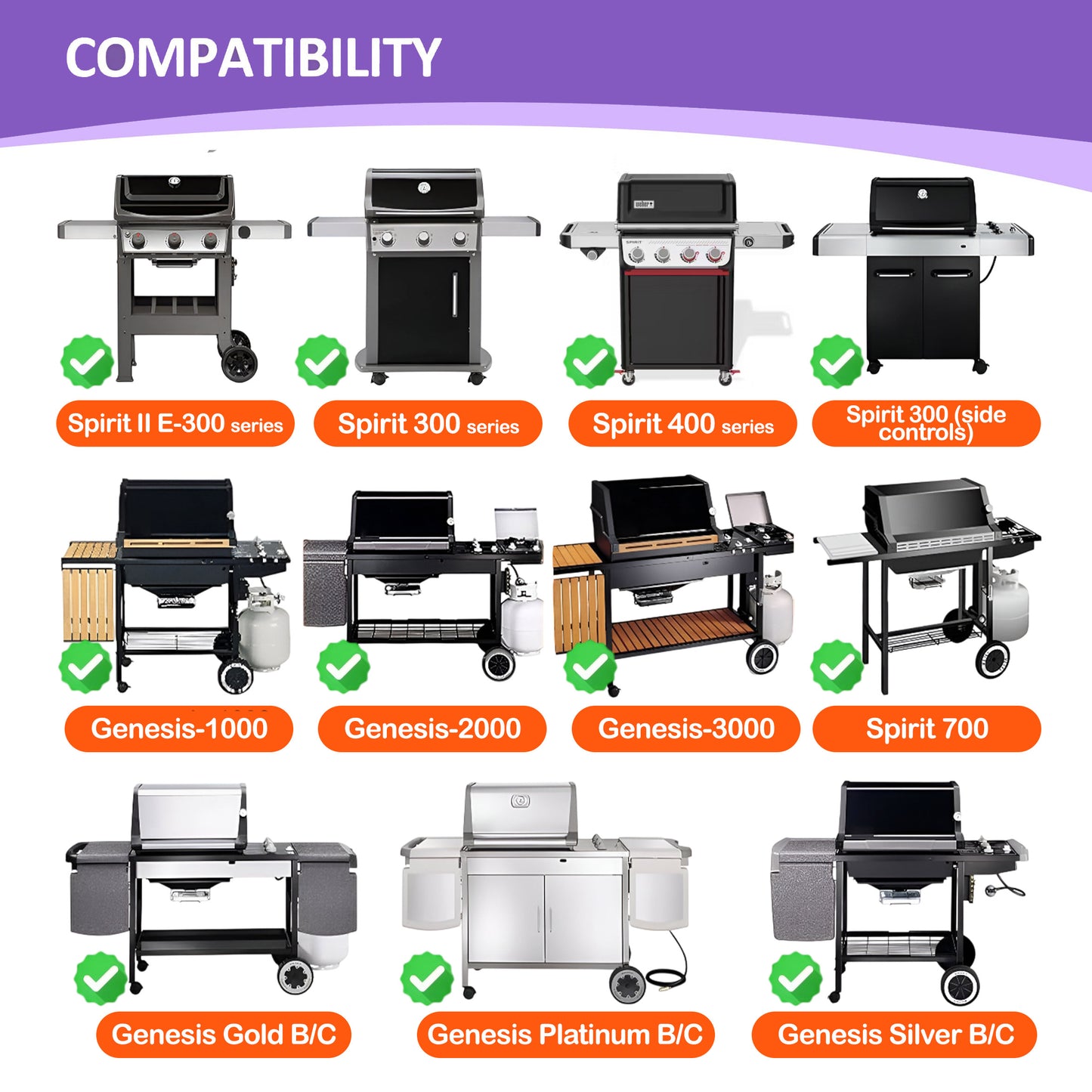 Gjutjärns grillgaller till Weber Spirit & Spirit II 300-serien (E-310, E-320, E-330), Spirit 700, Genesis Silver/Gold/Platinum B & C, 1000-5000 grillar – ersätter Weber 7638