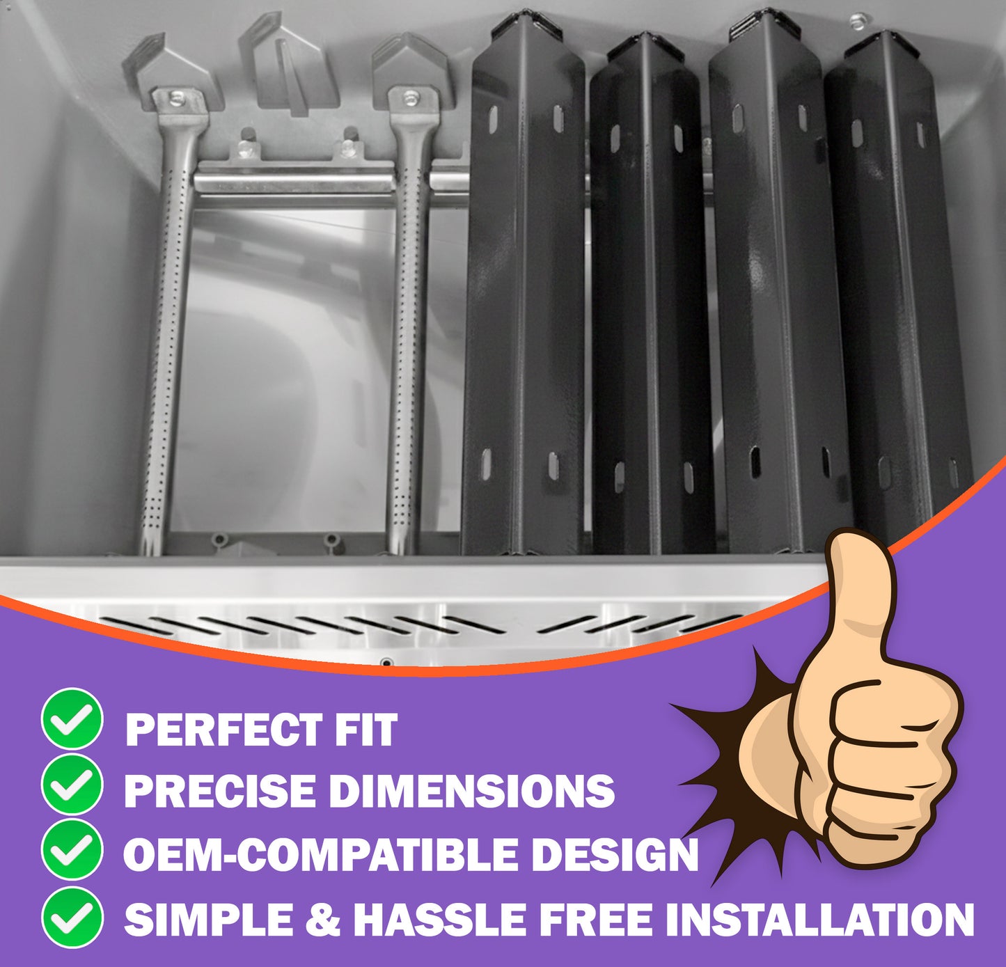 Replacement Grill Parts for Napoleon Rogue 525 & Prestige Pro 500, Porcelain-Enameled Sear Plates & Stainless Steel Burners Set