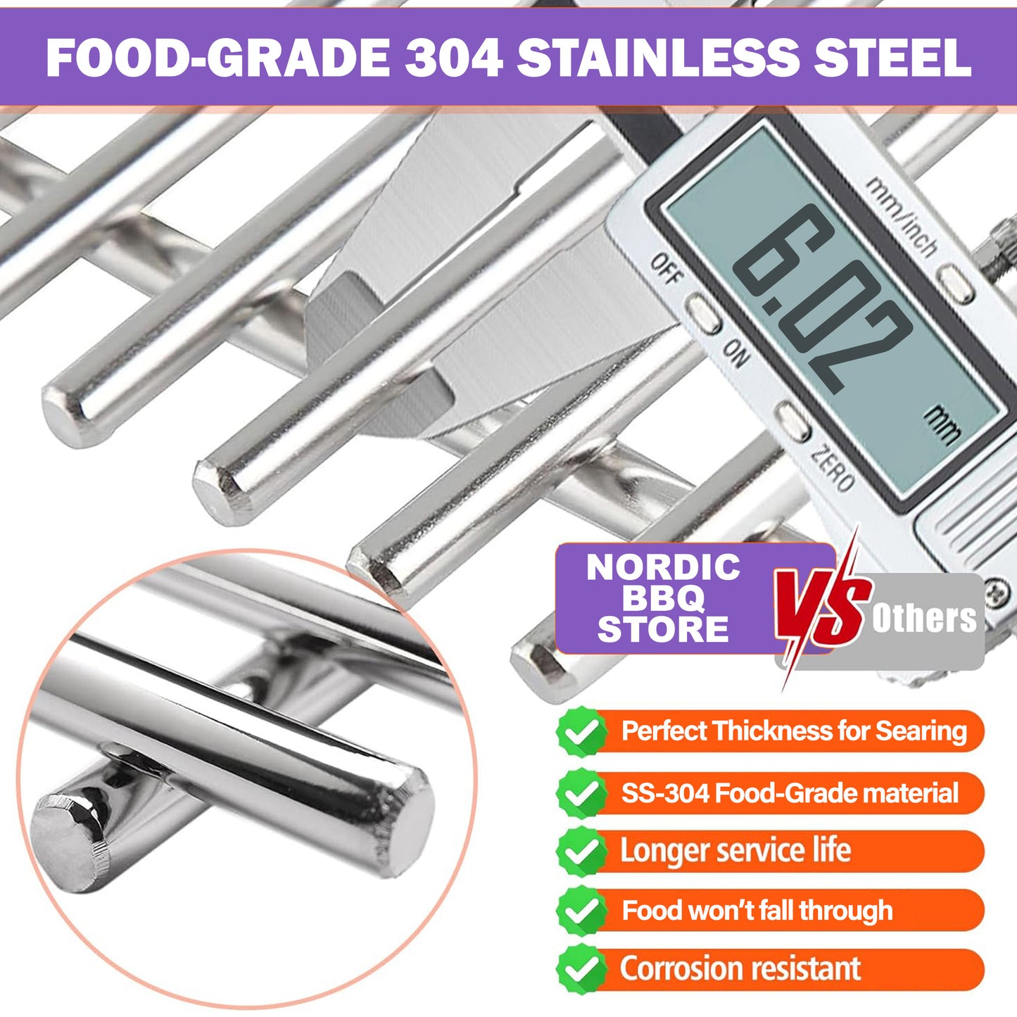 Grill Grates for Napoleon Freestyle 365, Legend 365 & Rogue 365 – 2 Equal Size Grates – SS 304 Stainless Steel, 2-Pack
