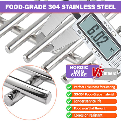 Grill Grates for Napoleon Rogue 425, PRO / XT / Phantom SE 425 – SS 304 Stainless Steel, 2-Pack