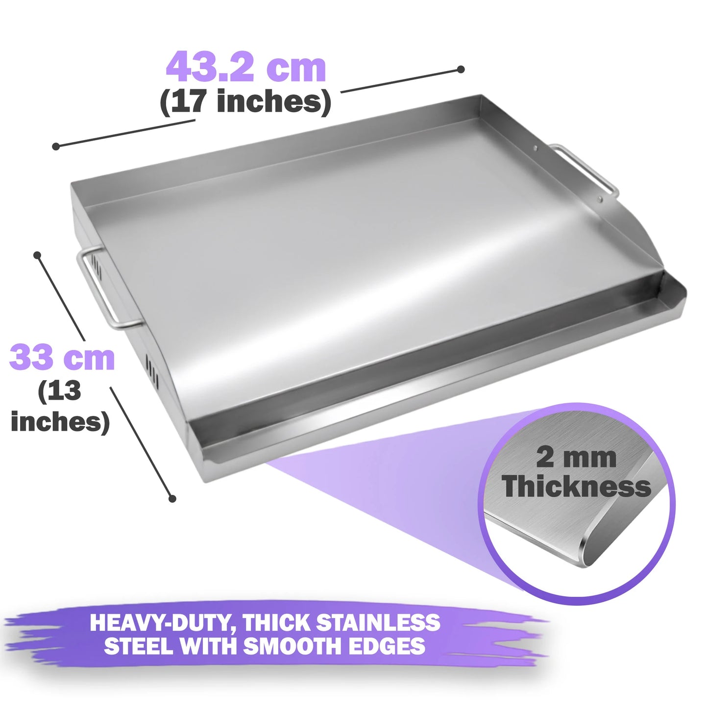 43 × 33 cm Stainless Steel BBQ Griddle Plate / Plancha – Universal Grill Griddle Accessory