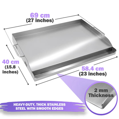 58 × 40 cm Stainless Steel BBQ Griddle Plate / Plancha – Universal Grill Griddle Accessory