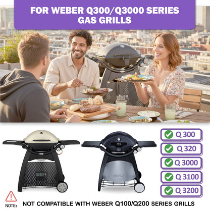 Reservedele til Weber Q300, Q320, Q3000, Q3100, Q3200-serien (før 2023) – Støbejerns grillrist, stegeplade og brændere (Erstatter Weber 7646, 6506, 65032)