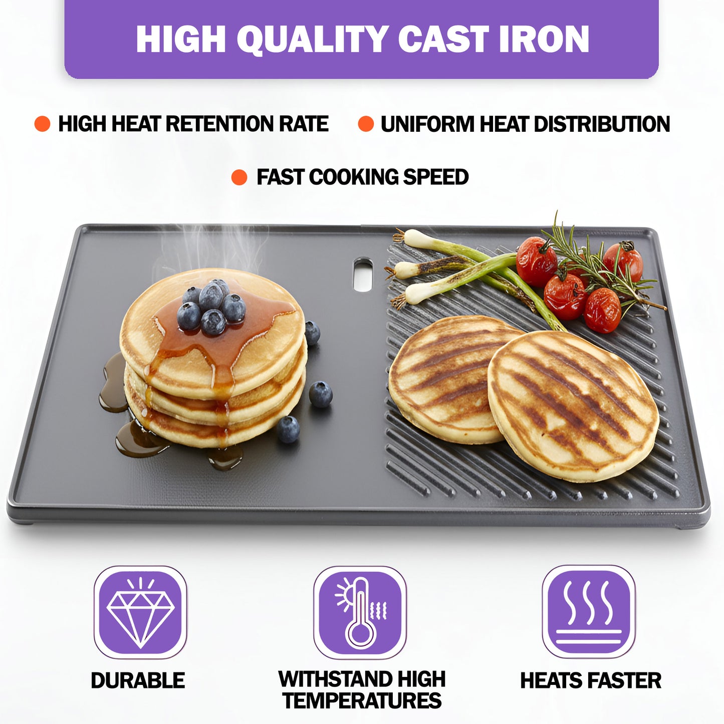 7599 Cast Iron Flat Griddle for Weber Genesis II 300 & 600 Series Grills, Fits E-310, E-335, E-610, Weber Genesis Grill Accessory