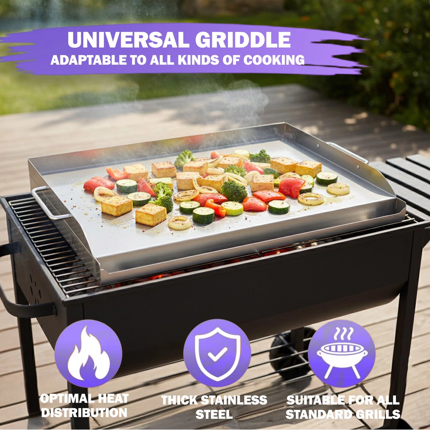 43 × 33 cm Stainless Steel BBQ Griddle Plate / Plancha – Universal Grill Griddle Accessory