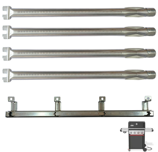 Grill Burners & Crossover for Weber Spirit 400 Series E-410, E-425, EP-425, SP-435 Grills, SS 439 Stainless Steel, 4-Pack