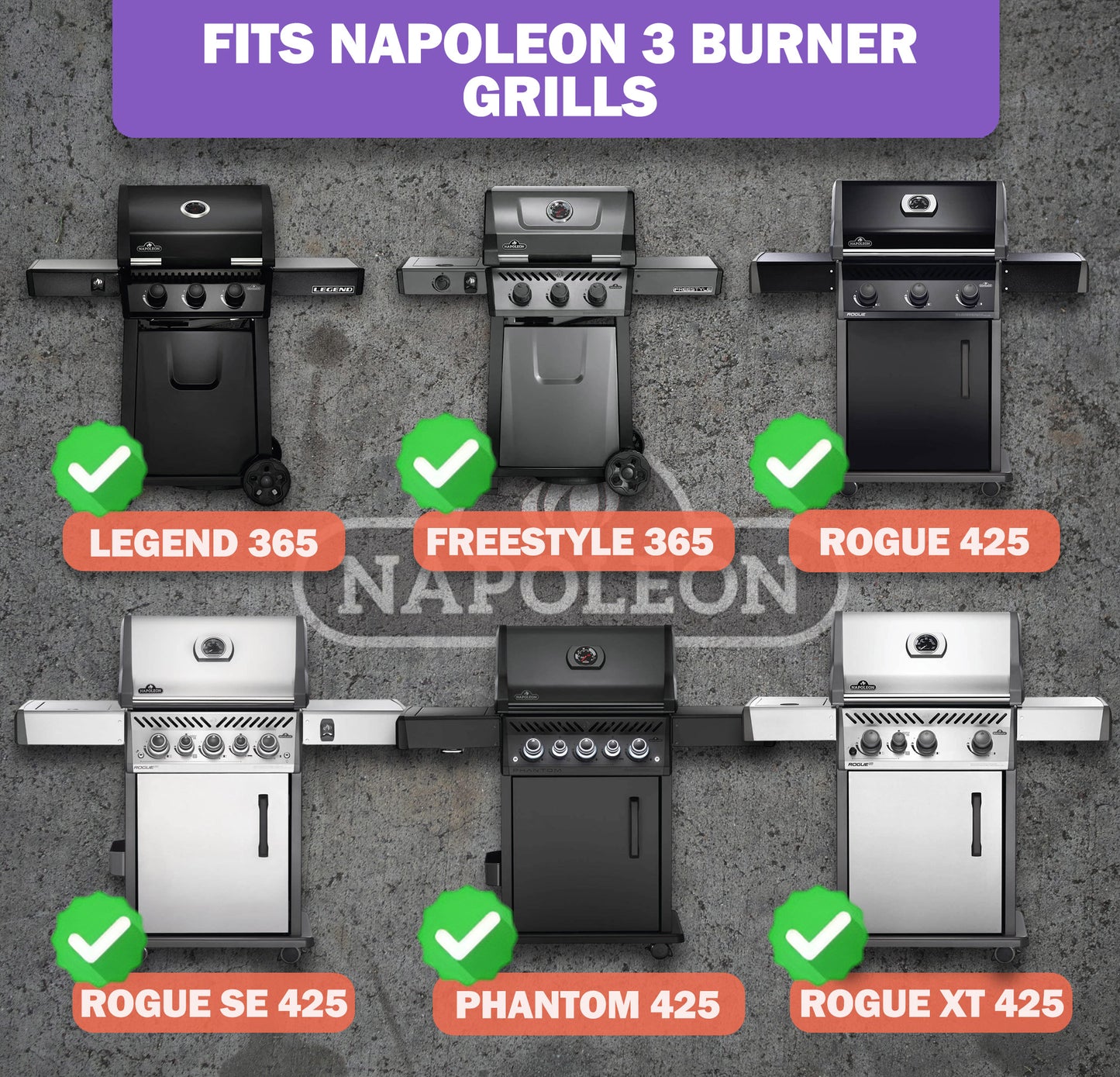 3 kpl ruostumattomasta teräksestä valmistetut grillin polttimet varaosat Napoleon Freestyle 365-, Legend 365- ja Rogue 425 -sarjan grilleihin
