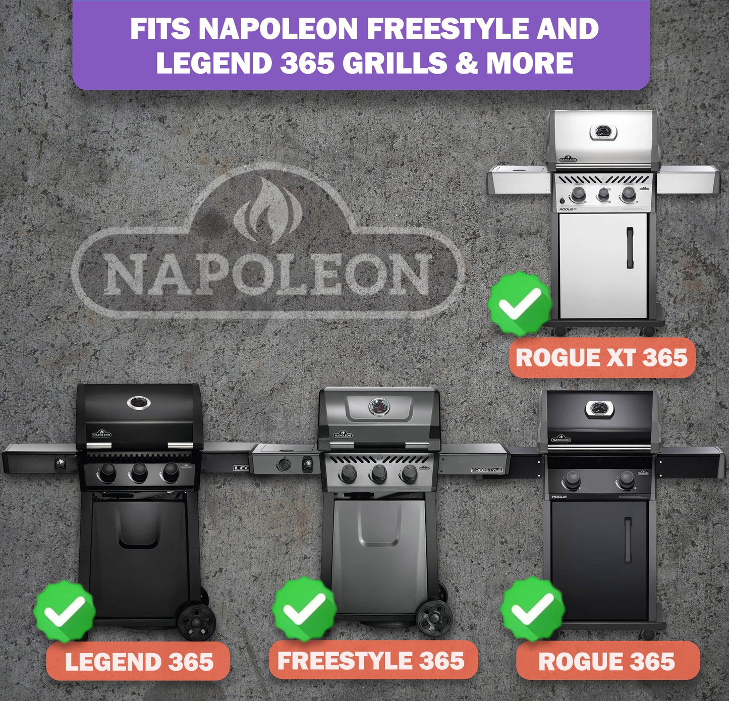 Grill Grates for Napoleon Freestyle 365, Legend 365 & Rogue 365 – 2 Equal Size Grates – SS 304 Stainless Steel, 2-Pack
