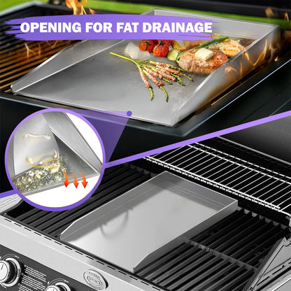 30 × 20 cm Stainless Steel BBQ Griddle Plate / Plancha – Universal Grill Griddle Accessory with Spatula