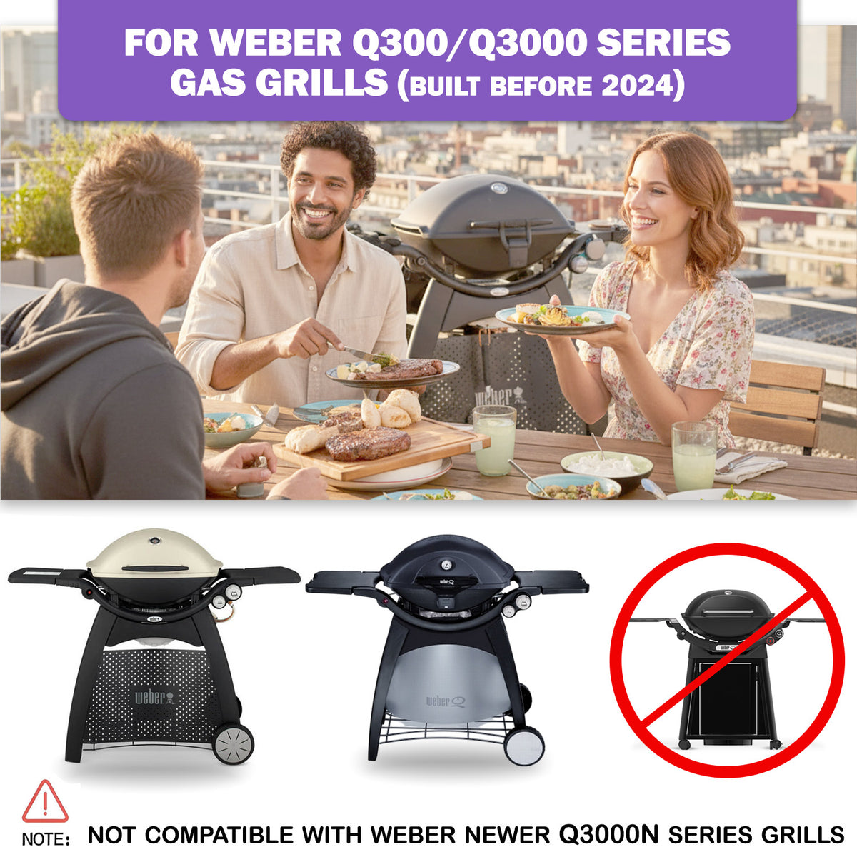 Reservdelar till Weber Q300, Q320, Q3000, Q3100, Q3200-serien (före 2023) – Gjutjärn grillgaller och stekplatta (Ersätter Weber 7646, 6506)